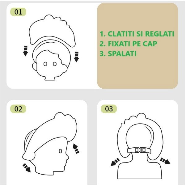 Casca de Dus, Flippy, Previne Scurgerea Apei si Samponului pe Fata, 0-12 Ani, Ajustabila, din TPE+PP, 20 x 23 cm, Model Crocodil, Galben/Albastru [5]