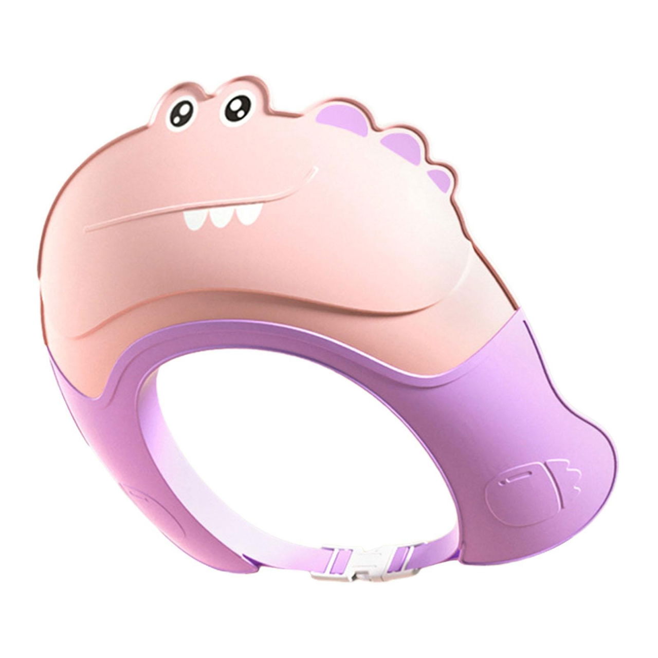 Casca de Dus, Flippy, Previne Scurgerea Apei si Samponului pe Fata, 0-12 Ani, Ajustabila, din TPE+PP, 20 x 23 cm, Model Crocodil, Roz/Mov [1]