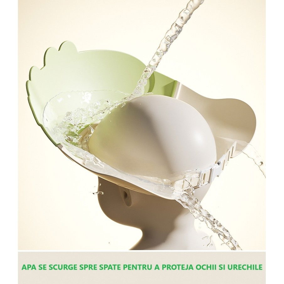 Casca de Dus, Flippy, Previne Scurgerea Apei si Samponului pe Fata, 0-12 Ani, Ajustabila, din TPE+PP, 20 x 23 cm, Model Crocodil, Verde [3]