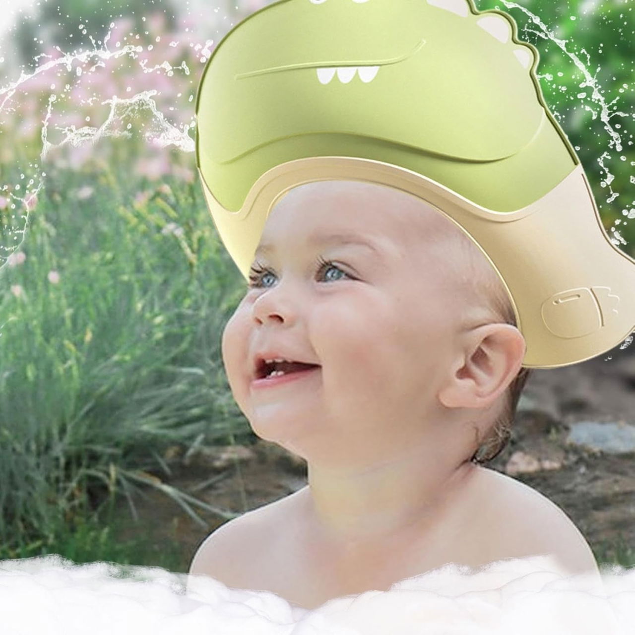 Casca de Dus, Flippy, Previne Scurgerea Apei si Samponului pe Fata, 0-12 Ani, Ajustabila, din TPE+PP, 20 x 23 cm, Model Crocodil, Verde [6]