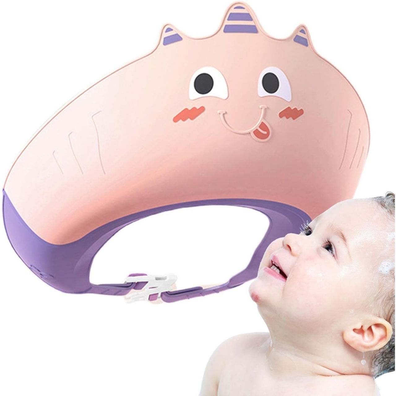 Casca de Dus, Flippy, Previne Scurgerea Apei si Samponului pe Fata, 0-12 Ani, Ajustabila, din TPE+PP, 20 x 23 cm, Model Unicorn, Roz/Mov [5]