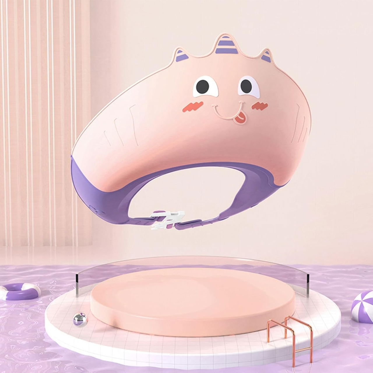 Casca de Dus, Flippy, Previne Scurgerea Apei si Samponului pe Fata, 0-12 Ani, Ajustabila, din TPE+PP, 20 x 23 cm, Model Unicorn, Roz/Mov [4]