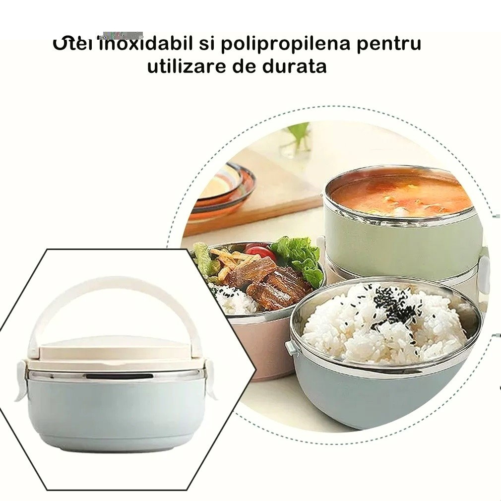 Caserola pentru alimente Flippy, lunch box, 700 ml, otel inoxidabil, maner, valva aerisire, inchidere etansa, 15 x 8.5 cm, albastru [2]