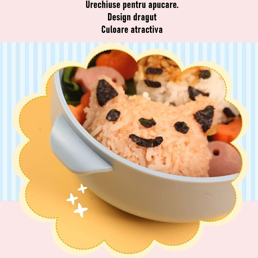 Caserola pentru copii Flippy, lunch box, 750 ml, doua boluri, lingura, foarfeca din plastic, rezistenta la scurgeri, Albastra [4]