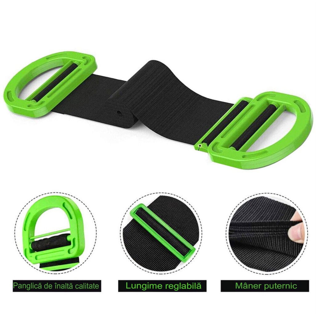 Chinga Tip Banda Elastica Pentru Transportul Obiectelor Grele, Flippy, Lungime Maxima 1.7 m, Greutate de Sustinere 100 kg, Negru/Verde [5]