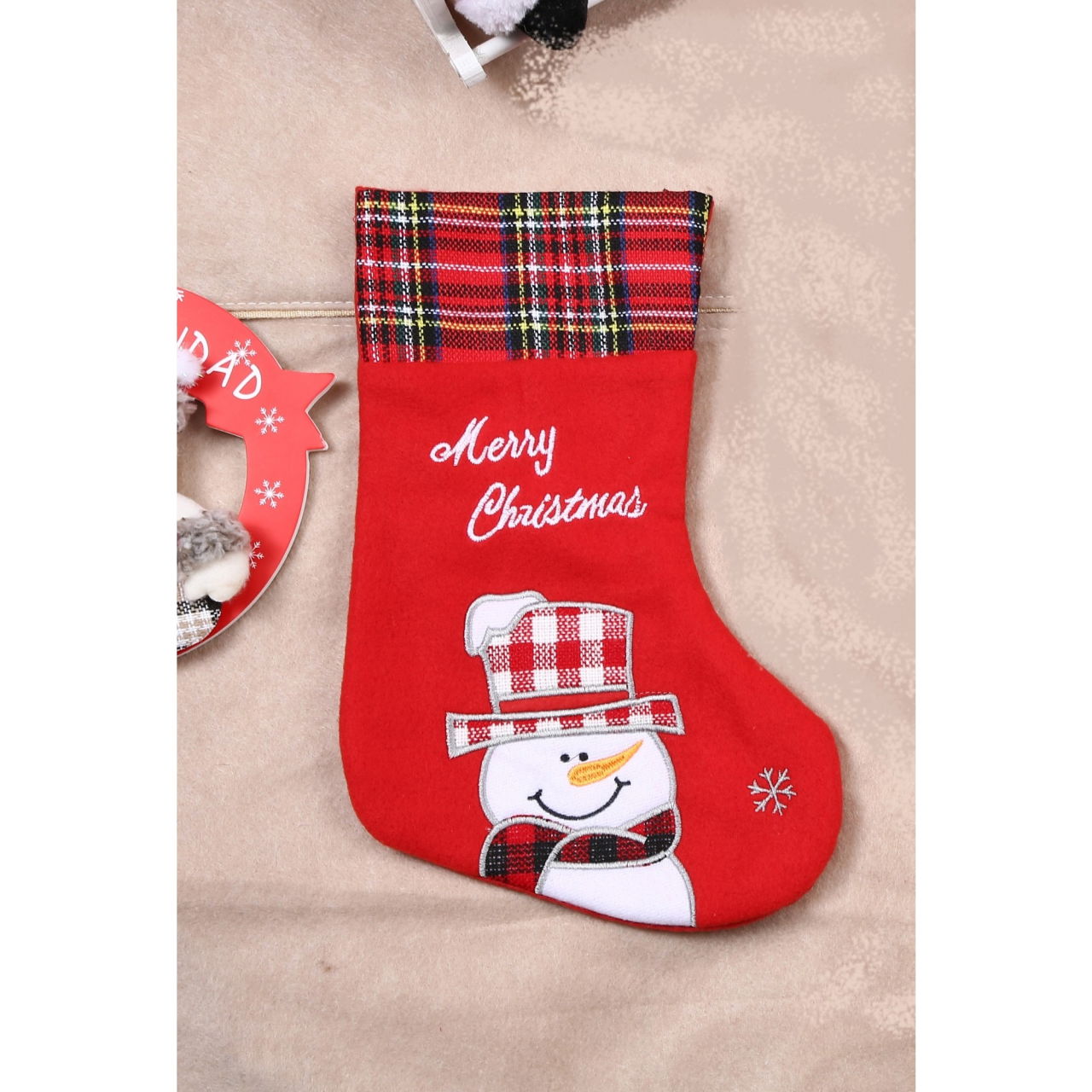 Ciorap Cadouri, culoare rosie, imprimeu om de zapada,marimea 15x30 cm, Flippy [4]