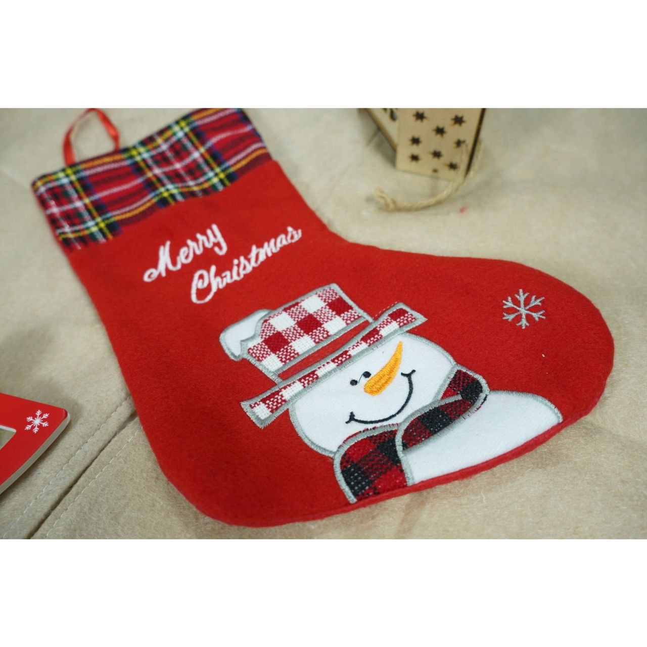 Ciorap Cadouri, culoare rosie, imprimeu om de zapada,marimea 15x30 cm, Flippy [2]