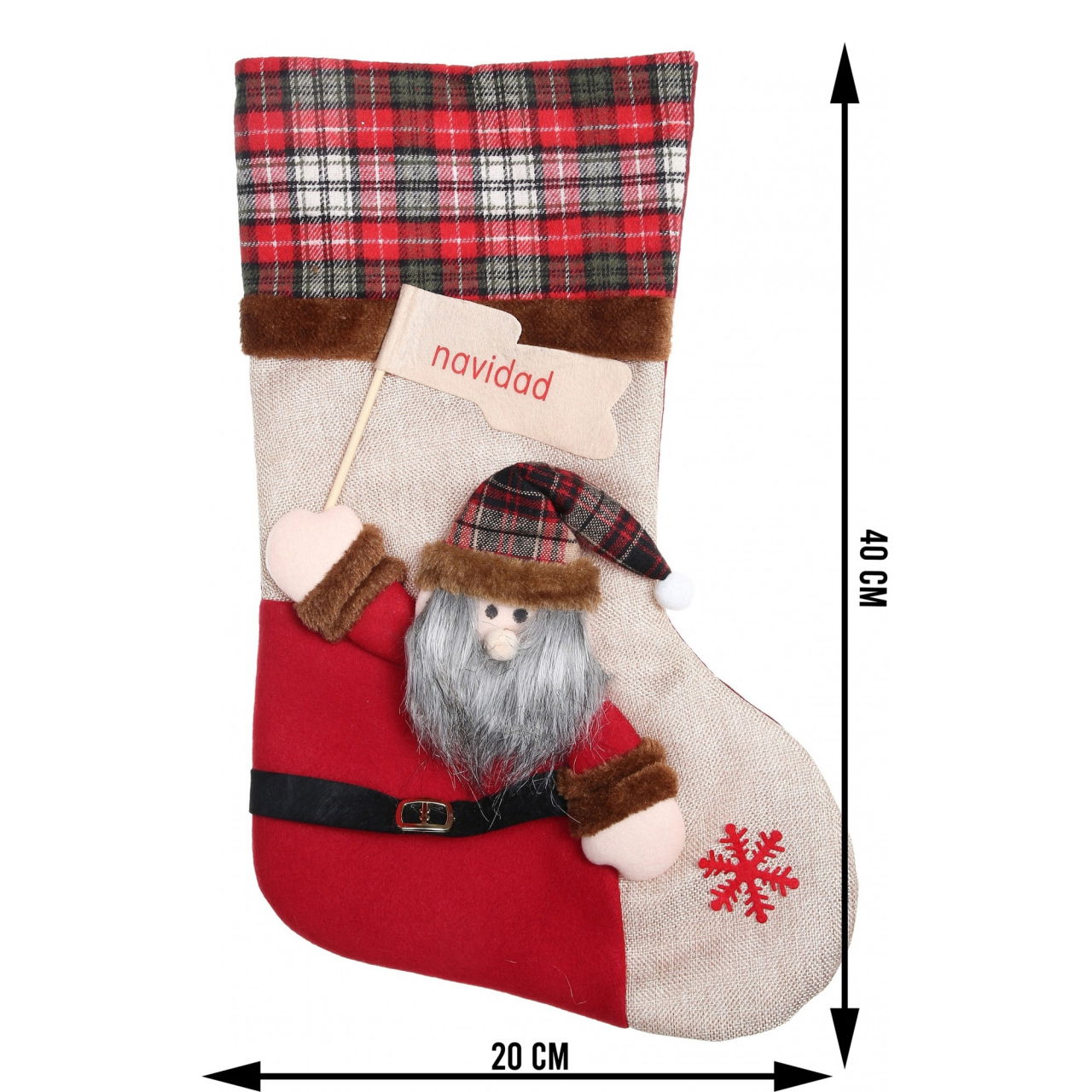 Ciorap Cadouri,Flippy,cu model Mos Craciun,crem, marimea 20x40 cm, textil, interior [5]