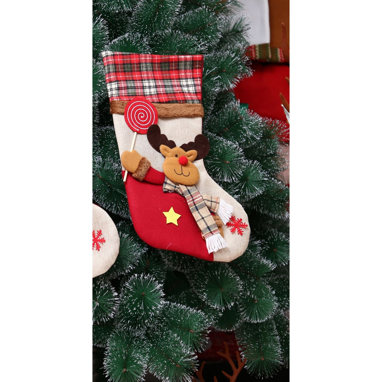 Ciorap Cadouri,Flippy,cu model Mos Craciun,crem, marimea 20x40 cm, textil, interior [4]