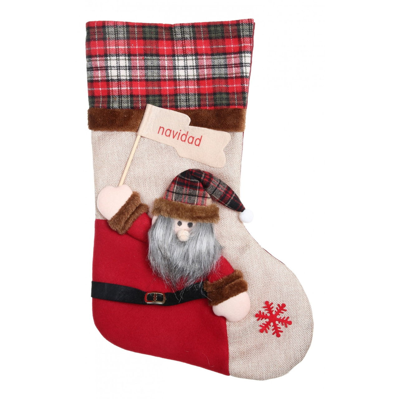 Ciorap Cadouri,Flippy,cu model Mos Craciun,crem, marimea 20x40 cm, textil, interior [1]