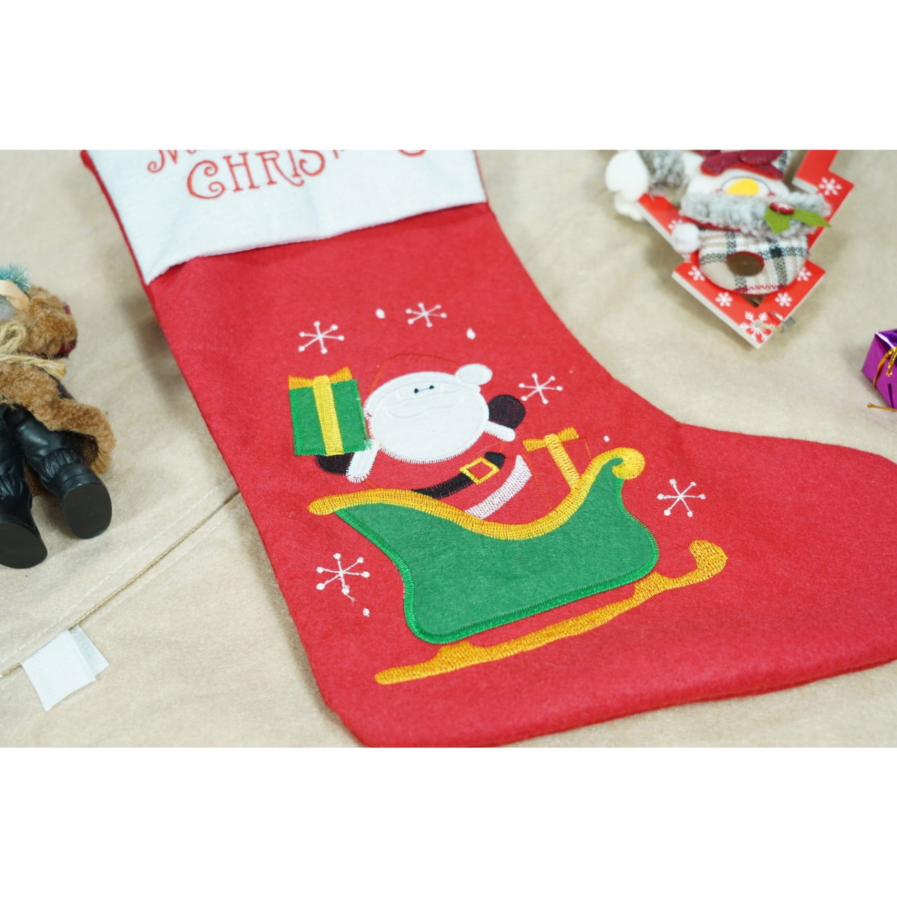 Ciorap Cadouri,Flippy,cu model Mos Craciun, rosu, marimea 19x38 cm, textil, interior [3]