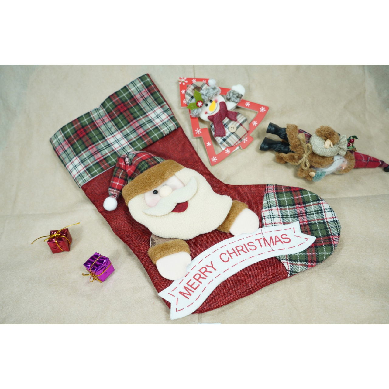 Ciorap Cadouri, Flippy,cu model Mos Craciun,rosu, marimea 23x45 cm, textil, interior [2]