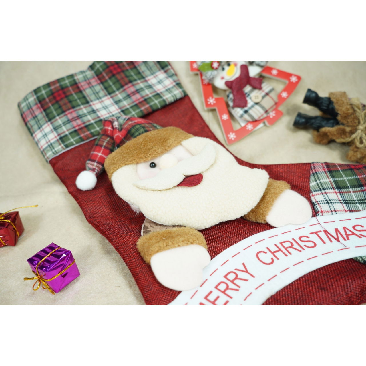 Ciorap Cadouri, Flippy,cu model Mos Craciun,rosu, marimea 23x45 cm, textil, interior [3]