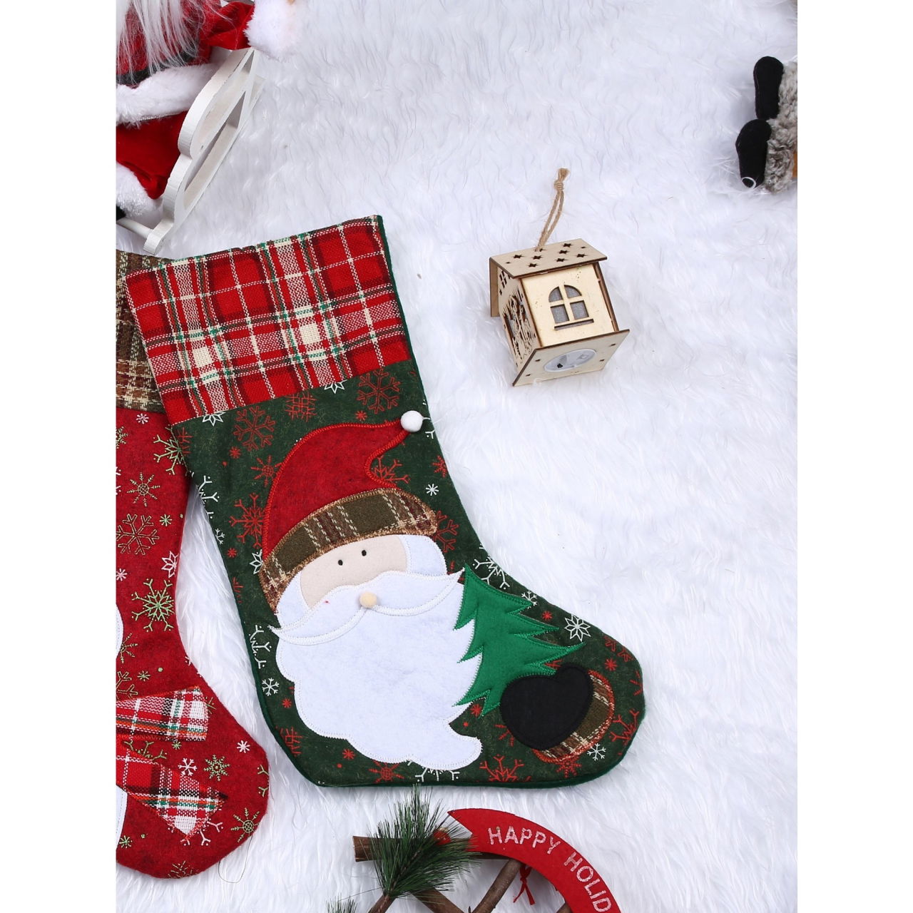 Ciorap Cadouri, Flippy,cu model Mos Craciun,verde, marimea 20x40 cm, textil, interior [2]