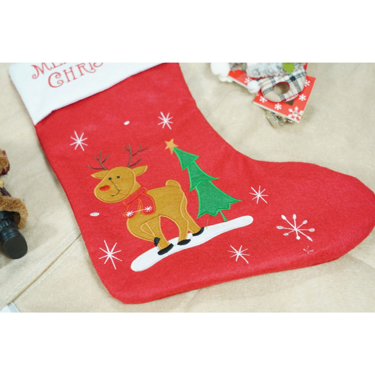 Ciorap Cadouri,Flippy,cu model ren,rosu, marimea 19x38 cm, textil, interior [3]