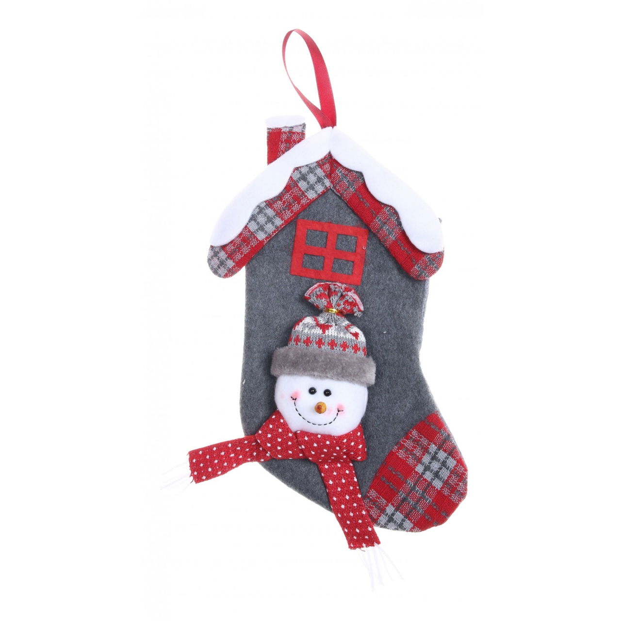 Ciorap Cadouri, model casa, culoare gri, imprimeu om de zapada, marimea 15x30 cm, Flippy [1]