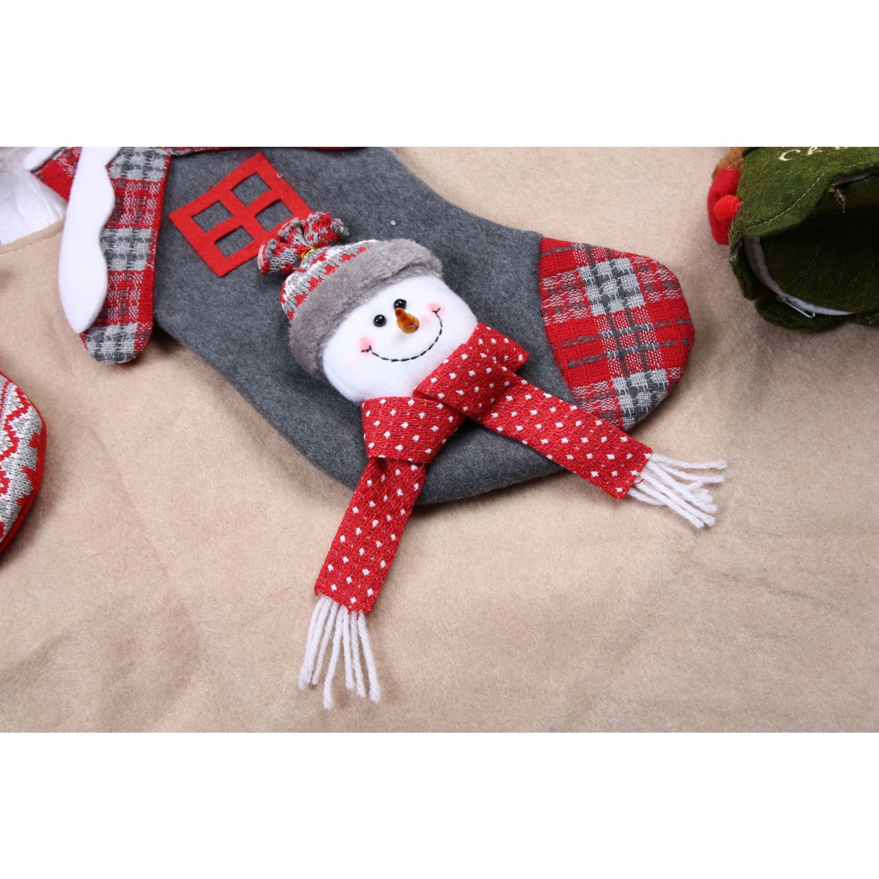 Ciorap Cadouri, model casa, culoare gri, imprimeu om de zapada, marimea 15x30 cm, Flippy [3]