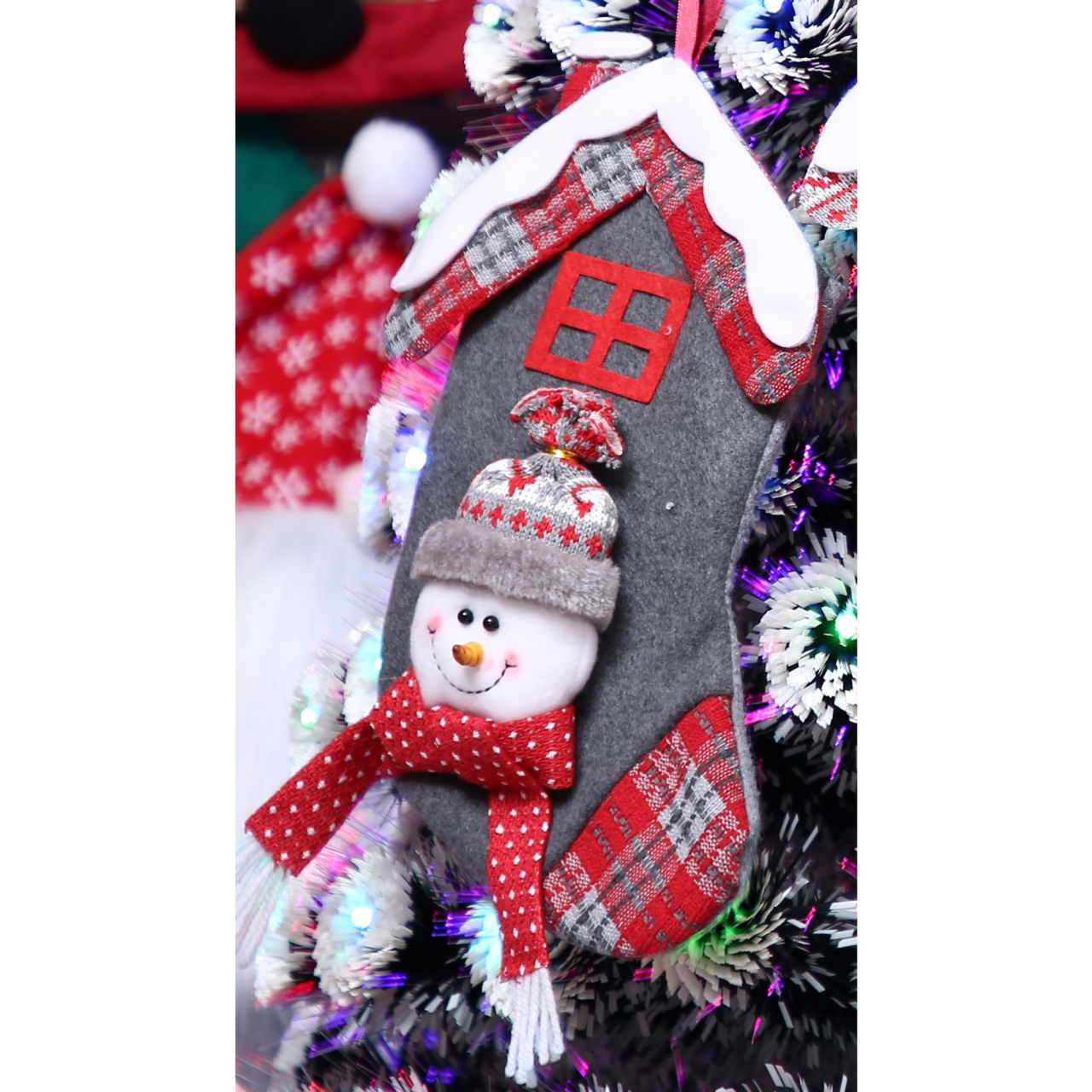 Ciorap Cadouri, model casa, culoare gri, imprimeu om de zapada, marimea 15x30 cm, Flippy [5]