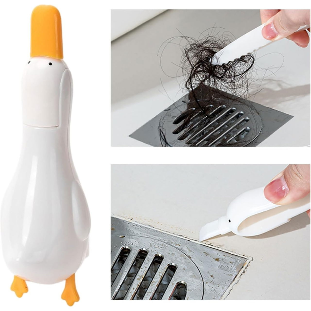 Cleste Multifunctional, Flippy, 2in1, Cleste pentru Parul Cazut si Mini Racleta pentru Depuneri, din ABS, Model Rata, Alb [5]