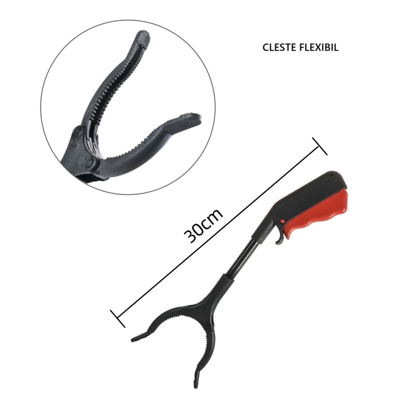 Cleste pentru Colectarea Deseurilor, Flippy, din Metal si Plastic, 30 cm, Fara Maini Murdare, Negru/Rosu [3]