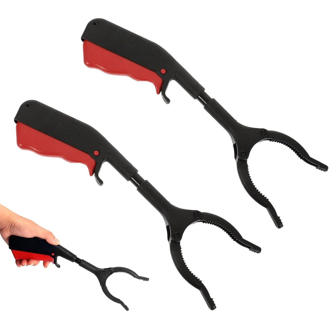 Cleste pentru Colectarea Deseurilor, Flippy, din Metal si Plastic, 30 cm, Fara Maini Murdare, Negru/Rosu [7]