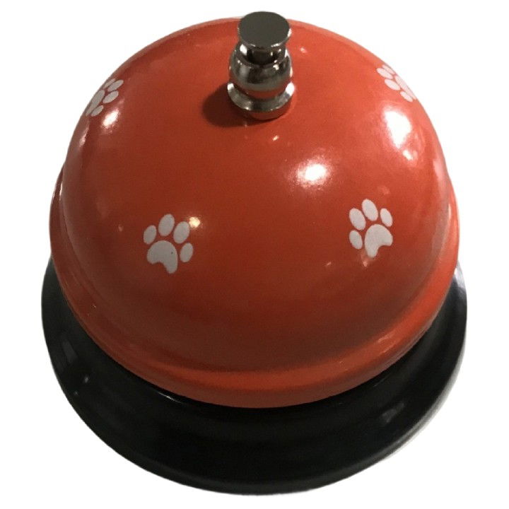 Clopotel Metalic Multifunctional, Flippy, Portocaliu cu Imprimeu Labuta Alba, 7.5x7.5x6.5 cm, Dresaj, Receptie, Restaurante [1]
