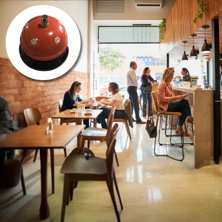 Clopotel Metalic Multifunctional, Flippy, Portocaliu cu Imprimeu Labuta Alba, 7.5x7.5x6.5 cm, Dresaj, Receptie, Restaurante [3]