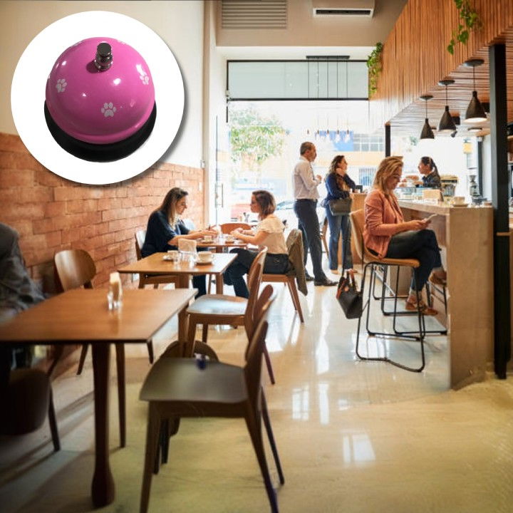 Clopotel Metalic Multifunctional, Flippy, Roz cu Imprimeu Labuta Alba, 7.5x7.5x6.5 cm, Dresaj, Receptie, Restaurante [3]