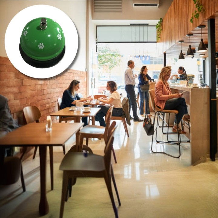 Clopotel Metalic Multifunctional, Flippy, Verde cu Imprimeu Labuta Alba, 7.5x7.5x6.5 cm, Dresaj, Receptie, Restaurante [3]