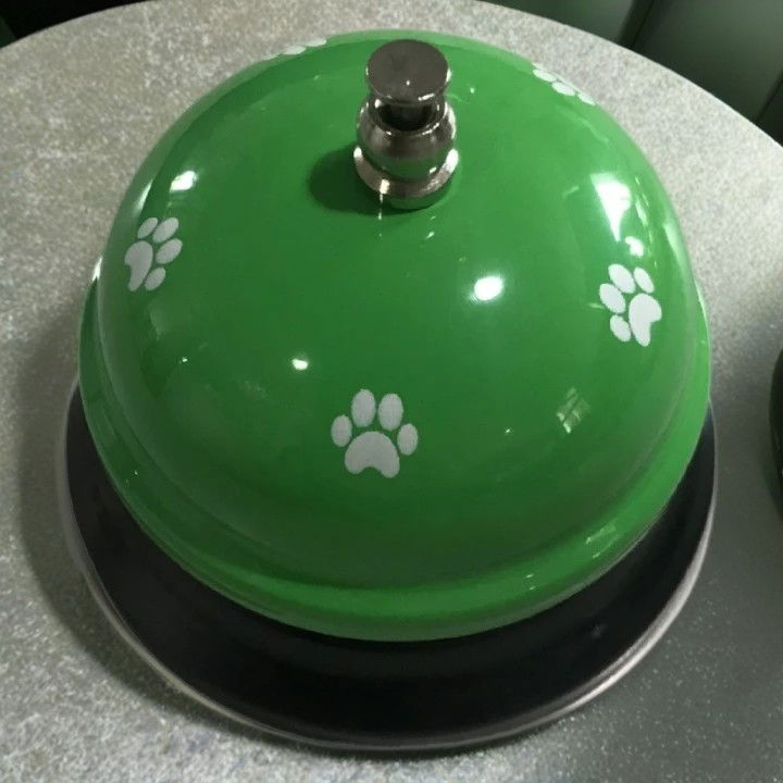 Clopotel Metalic Multifunctional, Flippy, Verde cu Imprimeu Labuta Alba, 7.5x7.5x6.5 cm, Dresaj, Receptie, Restaurante [4]