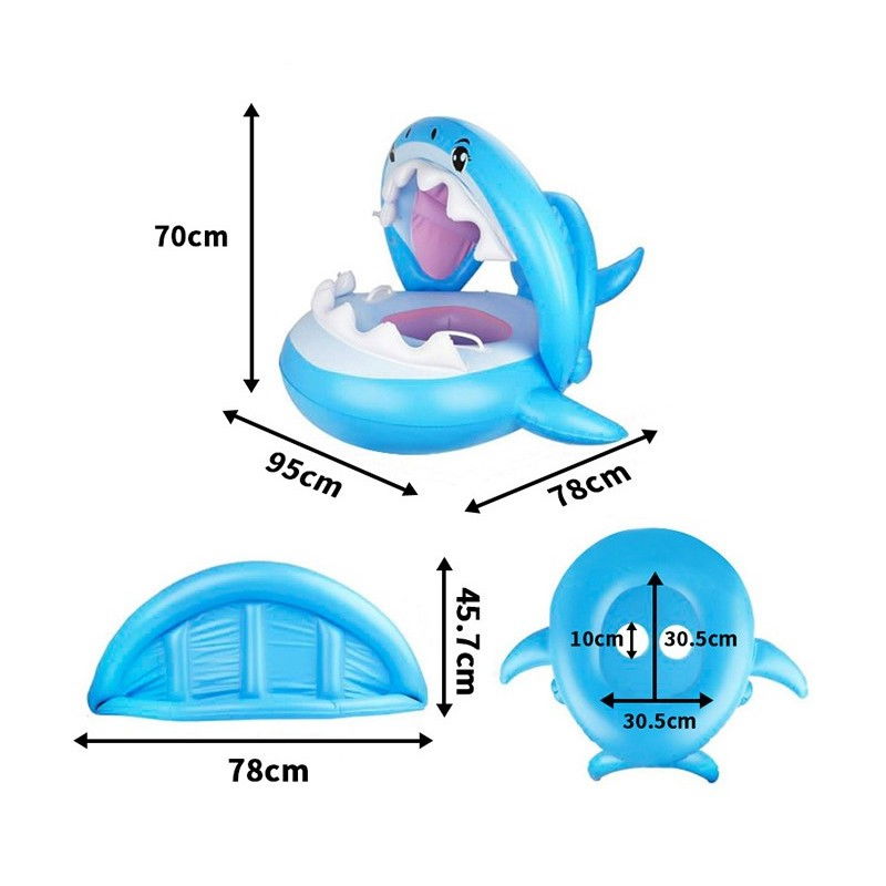 Colac de inot gonflabil pentru copii, Albastru, Model Rechin, 90 cm, Flippy [7]