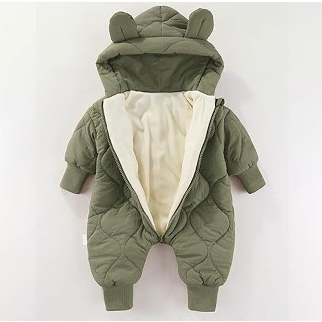 Combinezon de Iarna, Flippy, pentru Bebelusi, din Bumbac, cu Urechi, Mansete Elastice, Unisex, 66 cm, Verde [2]
