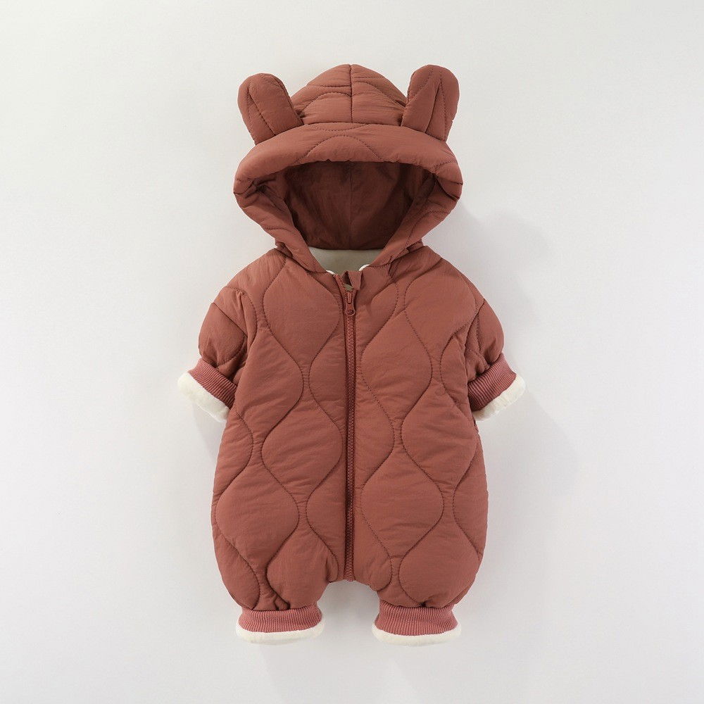 Combinezon de Iarna, Flippy, pentru Bebelusi, din Bumbac, cu Urechi, Mansete Elastice, Unisex, 66 cm, Visiniu [5]