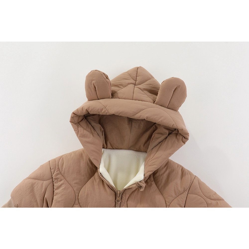 Combinezon de Iarna, Flippy, pentru Bebelusi, din Bumbac, cu Urechi, Mansete Elastice, Unisex, 73 cm, Maro [5]