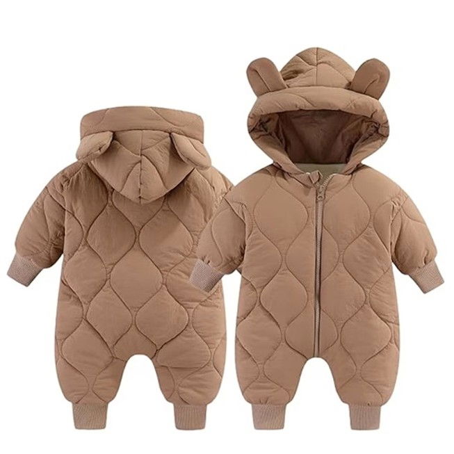 Combinezon de Iarna, Flippy, pentru Bebelusi, din Bumbac, cu Urechi, Mansete Elastice, Unisex, 73 cm, Maro [1]