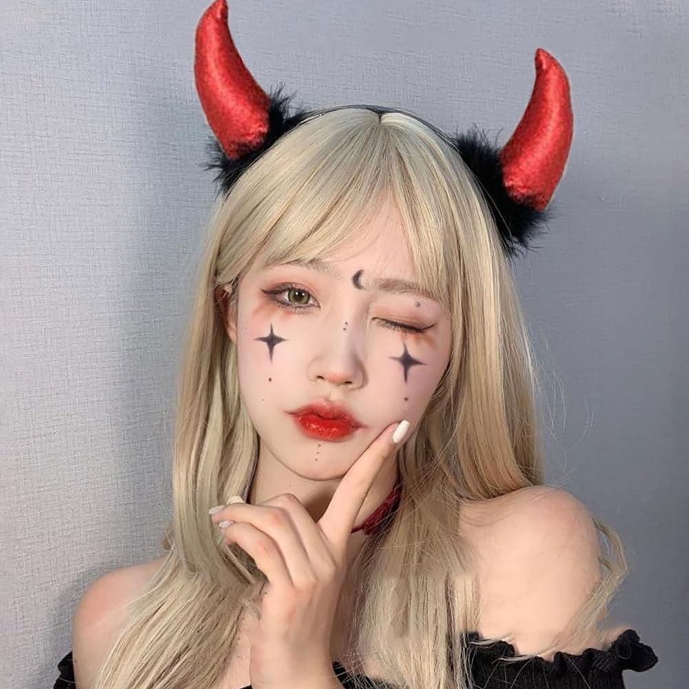 Coronita Deghizare, Flippy, Model Cornite Devil, Rosu Satinat cu Puf Negru, Marime Universala [4]