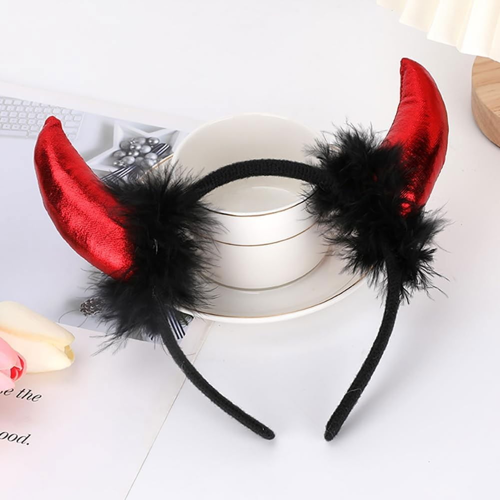 Coronita Deghizare, Flippy, Model Cornite Devil, Rosu Satinat cu Puf Negru, Marime Universala [3]