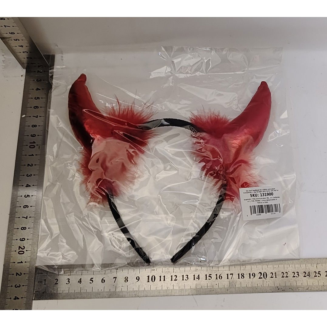 Coronita Deghizare, Flippy, Model Cornite Devil, Rosu Satinat cu Puf Rosu, Marime Universala [3]