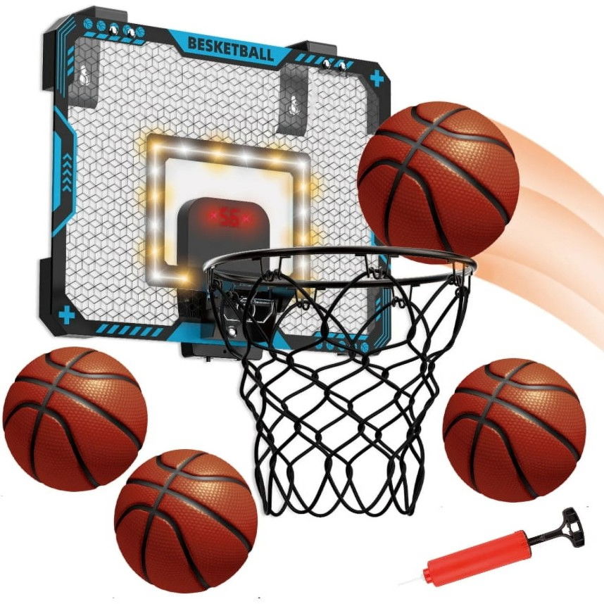 Cos de Baschet pentru Copii, Flippy, cu Tablou de Bord Electronic, Minge, Pompa, 2 Moduri, Interior/Exterior, Inel Metalic si Rabatabil cu Arc, Luminos, 41x31x5 cm, Multicolor [12]