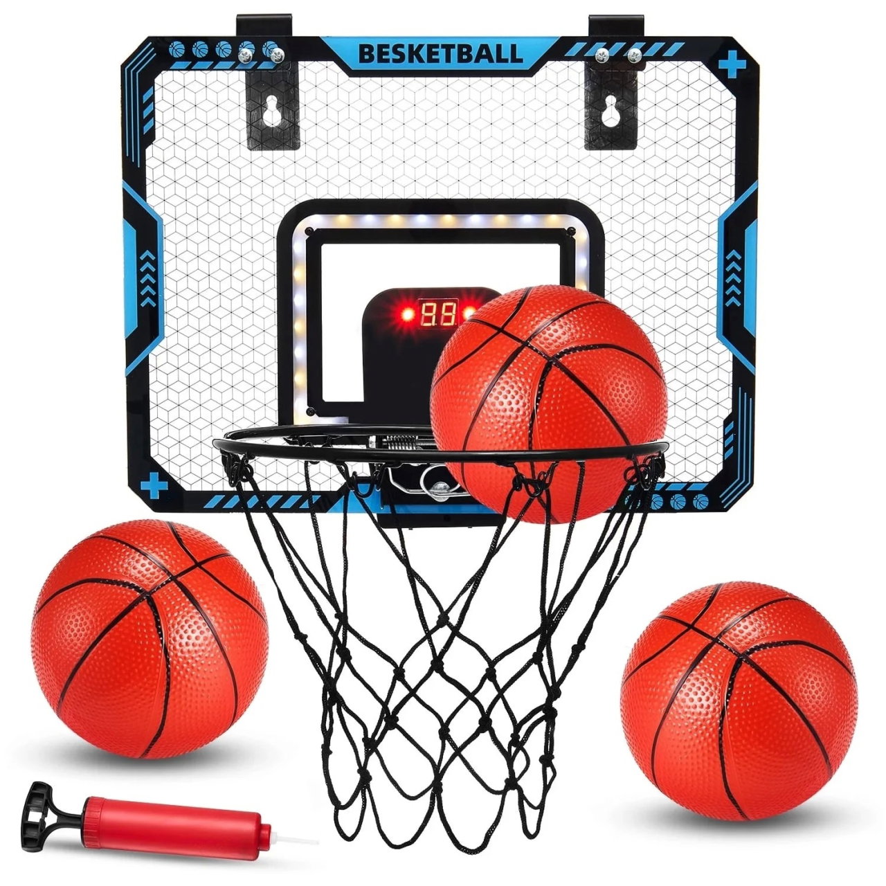 Cos de Baschet pentru Copii, Flippy, cu Tablou de Bord Electronic, Minge, Pompa, 2 Moduri, Interior/Exterior, Inel Metalic si Rabatabil cu Arc, Luminos, 41x31x5 cm, Multicolor [5]