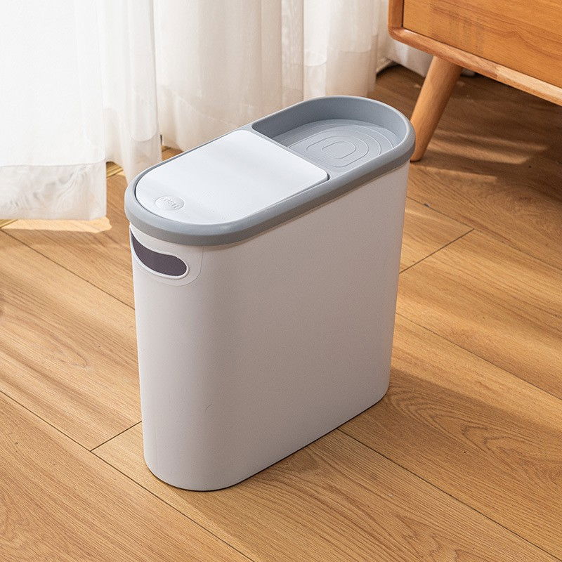 Cos de Gunoi, Flippy, din Plastic, Capac cu Ridicare Automata, Maner si Compartiment Depozitare, 31.5 x 14 x 30 cm, Alb/Gri [6]