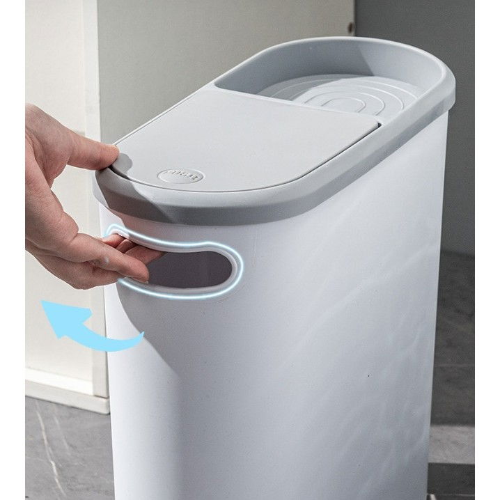 Cos de Gunoi, Flippy, din Plastic, Capac cu Ridicare Automata, Maner si Compartiment Depozitare, 31.5 x 14 x 30 cm, Gri [3]