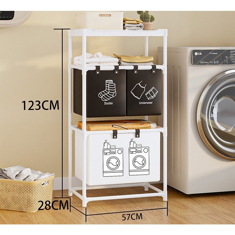 Cos de Rufe, Flippy, 3 Rafturi, 3 Cosuri, Cadru de Otel Inoxidabil, 123x28x57 cm, Alb [3]