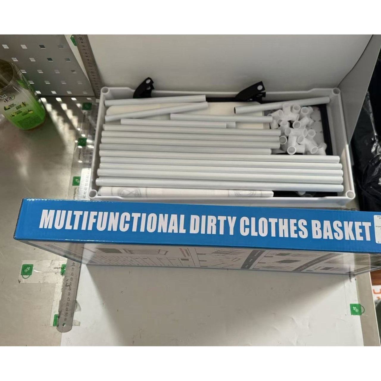 Cos de Rufe, Flippy, 3 Rafturi, 4 Cosuri, Cadru de Otel Inoxidabil, 123x28x57 cm, 123x44x57 cm, Alb [4]