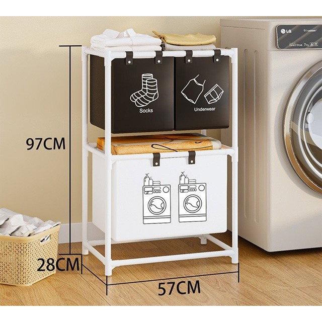 Cos de Rufe, Flippy, cu 2 Etaje, Flippy, 3 Cosuri, Cadru de Otel Inoxidabil, 97x28x57 cm, Alb [3]