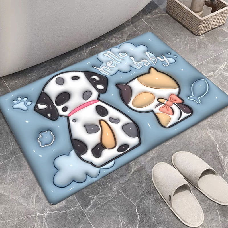 Covor de Baie, Flippy, 3D, din Spuma, Antialunecare, Absorbant, 40 x 60 cm, Model Catel si Pisica, Multicolor [2]