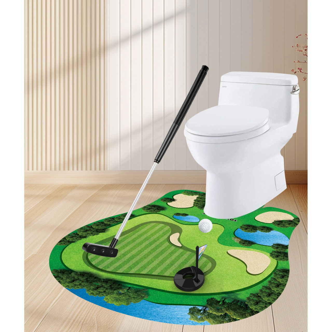 Covoras de Baie, Flippy, Model Teren de Golf, Interactiv, +14 Ani, din PVC, 80 x 69 cm, Verde [5]