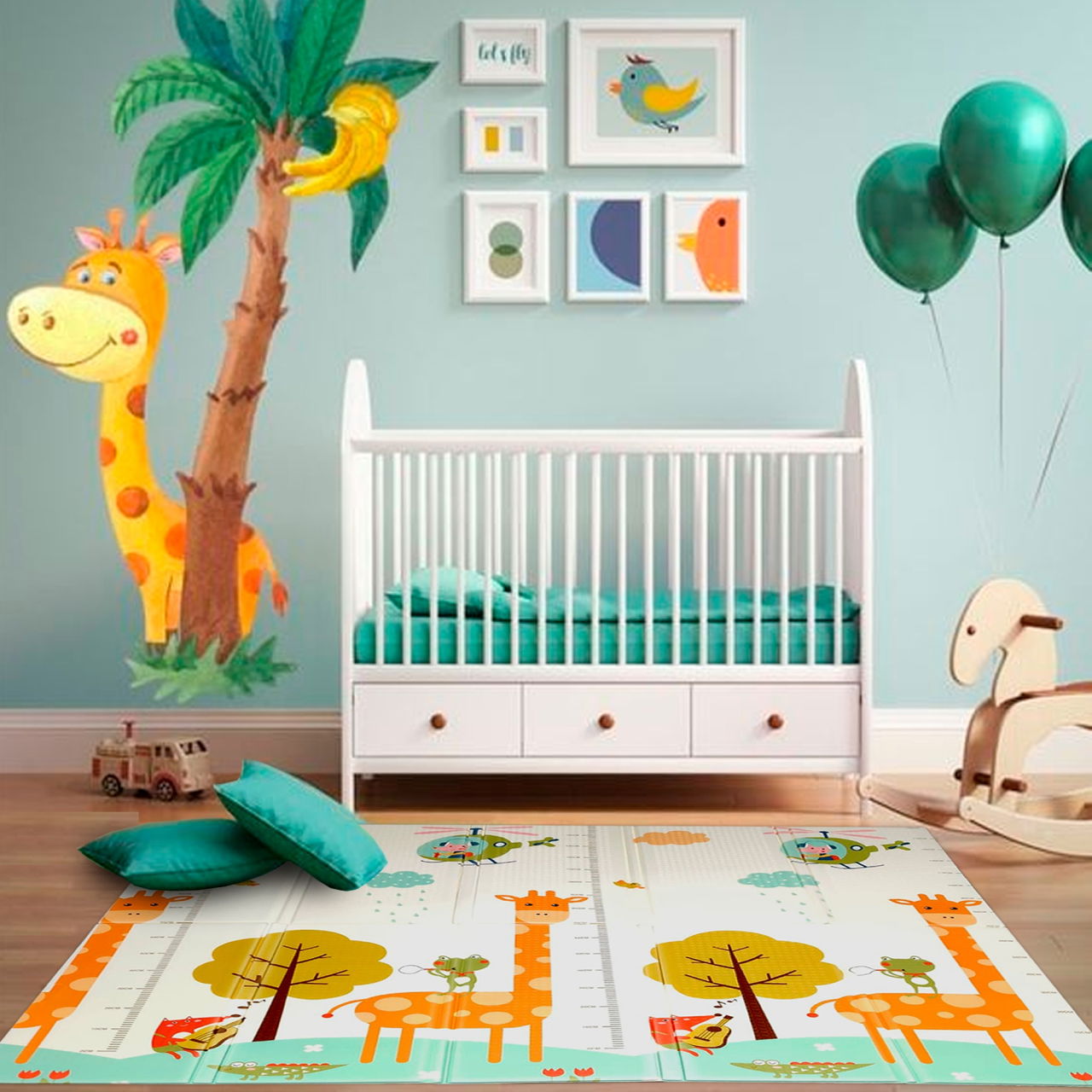 Covoras de Joaca pentru Copii Termic cu 2 Fete, Flippy, Model Girafe si Pinguini, cu Spuma, Impermeabil, Antiderapant, 200cm x 180cm x 1cm [7]