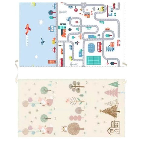 Covoras de Joaca pentru Copii Termic cu 2 Fete, Flippy, Model Vulpi si Pista de Masini, cu Spuma, Impermeabil, Antiderapant, 200cm x 160cm x 0.6cm [1]