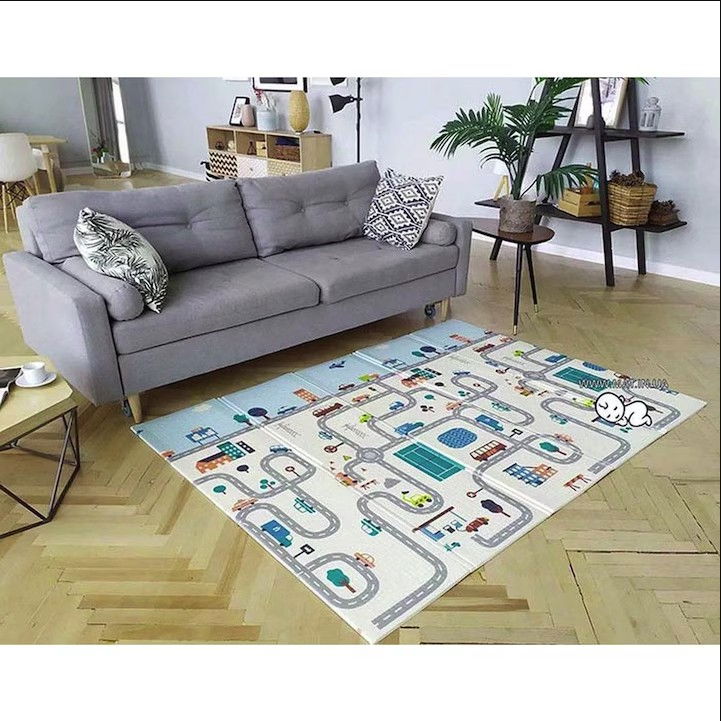 Covoras de Joaca pentru Copii Termic cu 2 Fete, Flippy, Model Vulpi si Pista de Masini, cu Spuma, Impermeabil, Antiderapant, 200cm x 160cm x 0.6cm [4]